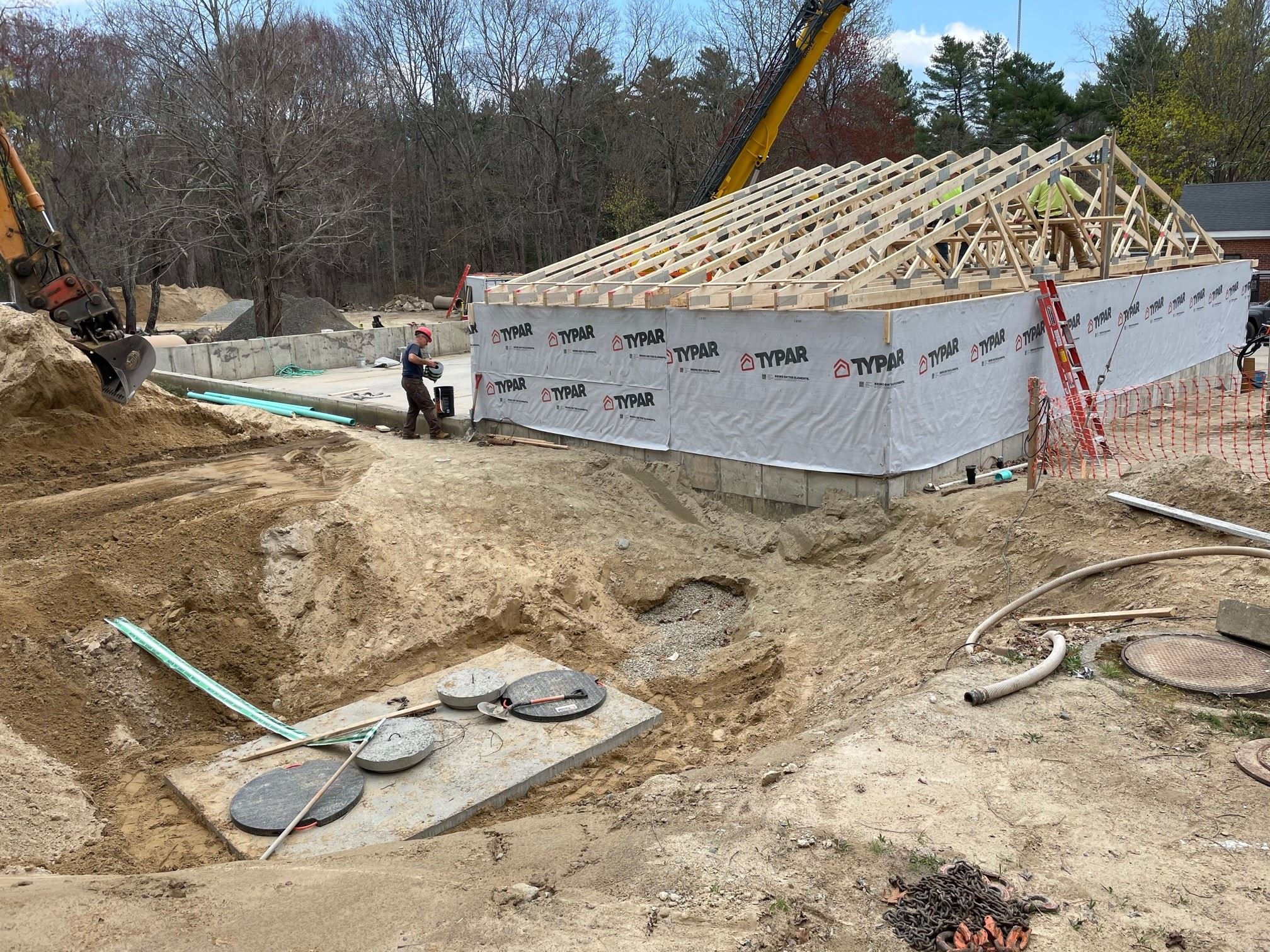 Maintenance Garage Addition Roof Trusses and Septic Tank